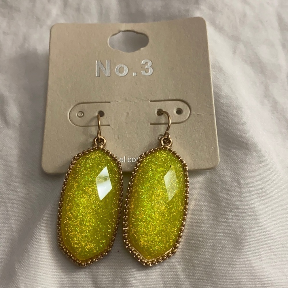 BNWT No. 5 Neon Glitter Yellow Oval Earrings